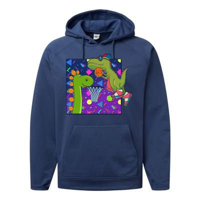 Retro 90's Basketball Dinosaurs Performance Fleece Hoodie