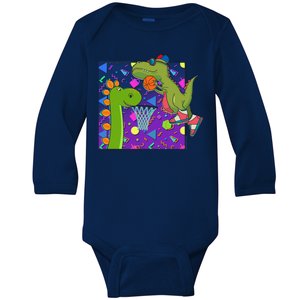 Retro 90's Basketball Dinosaurs Baby Long Sleeve Bodysuit