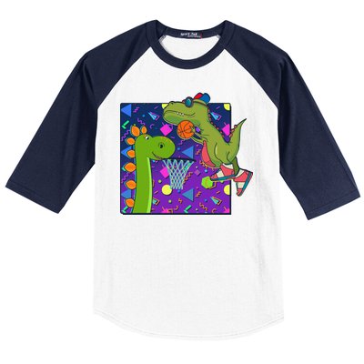 Retro 90's Basketball Dinosaurs Baseball Sleeve Shirt