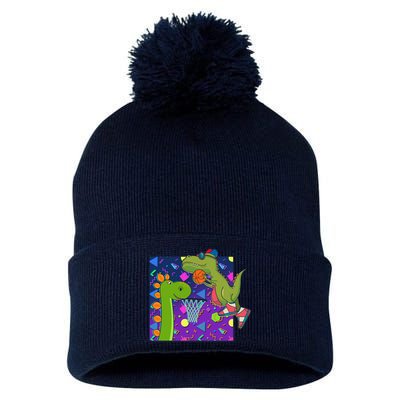 Retro 90's Basketball Dinosaurs Pom Pom 12in Knit Beanie