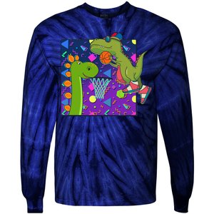 Retro 90's Basketball Dinosaurs Tie-Dye Long Sleeve Shirt