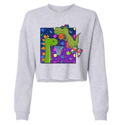 Retro 90's Basketball Dinosaurs Cropped Pullover Crew