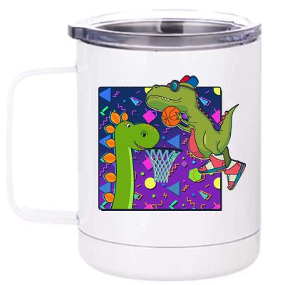 Retro 90's Basketball Dinosaurs 12 oz Stainless Steel Tumbler Cup