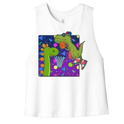 Retro 90's Basketball Dinosaurs Women's Racerback Cropped Tank