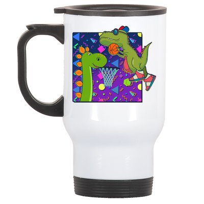 Retro 90's Basketball Dinosaurs Stainless Steel Travel Mug