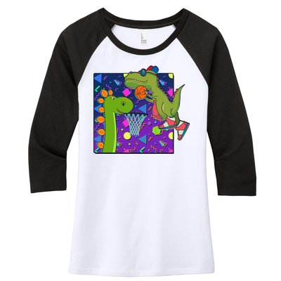 Retro 90's Basketball Dinosaurs Women's Tri-Blend 3/4-Sleeve Raglan Shirt