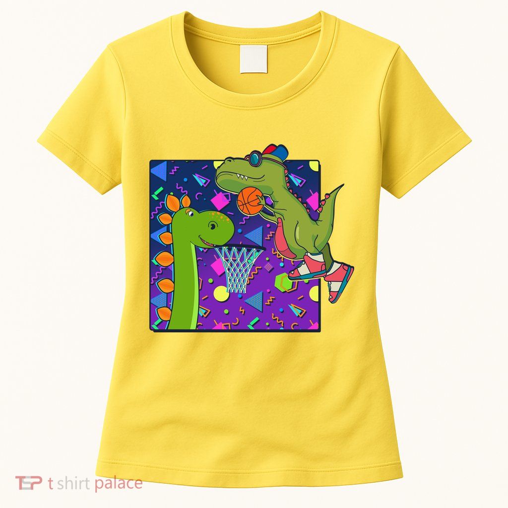 Retro 90's Basketball Dinosaurs Womens T-Shirt