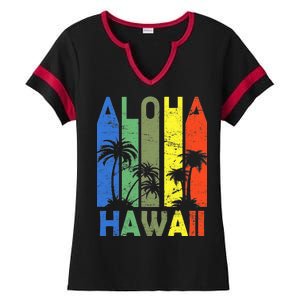 Retro Aloha Hawaii Logo Ladies Halftime Notch Neck Tee