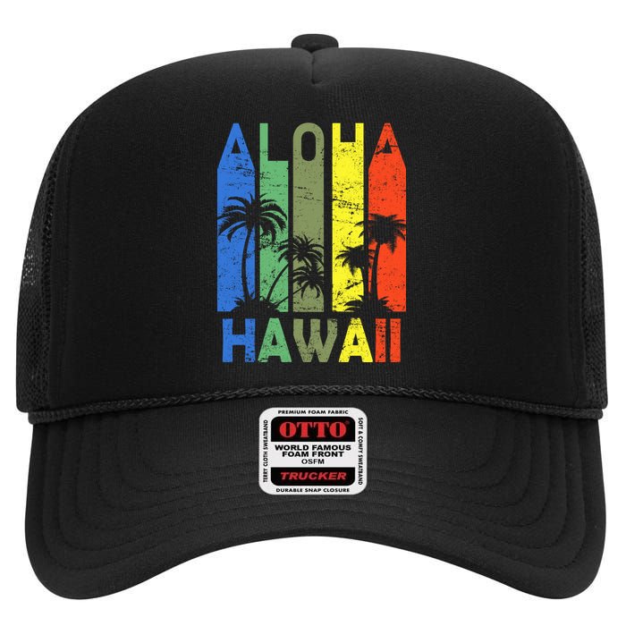 Retro Aloha Hawaii Logo High Crown Mesh Back Trucker Hat