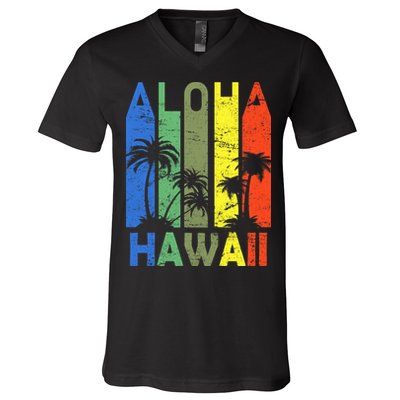 Retro Aloha Hawaii Logo V-Neck T-Shirt