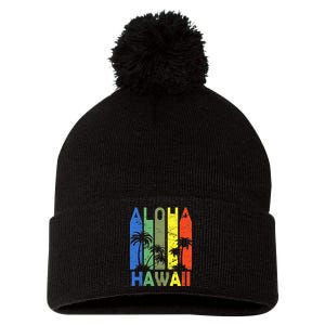 Retro Aloha Hawaii Logo Pom Pom 12in Knit Beanie