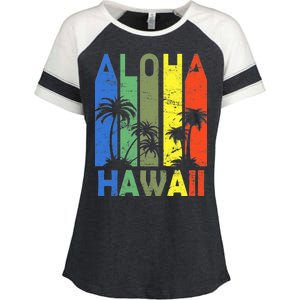 Retro Aloha Hawaii Logo Enza Ladies Jersey Colorblock Tee