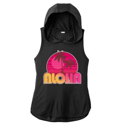 Retro Aloha Summer Fun Pink Logo Ladies PosiCharge Tri-Blend Wicking Draft Hoodie Tank