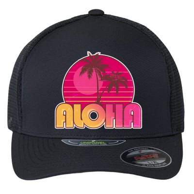 Retro Aloha Summer Fun Pink Logo Flexfit Unipanel Trucker Cap