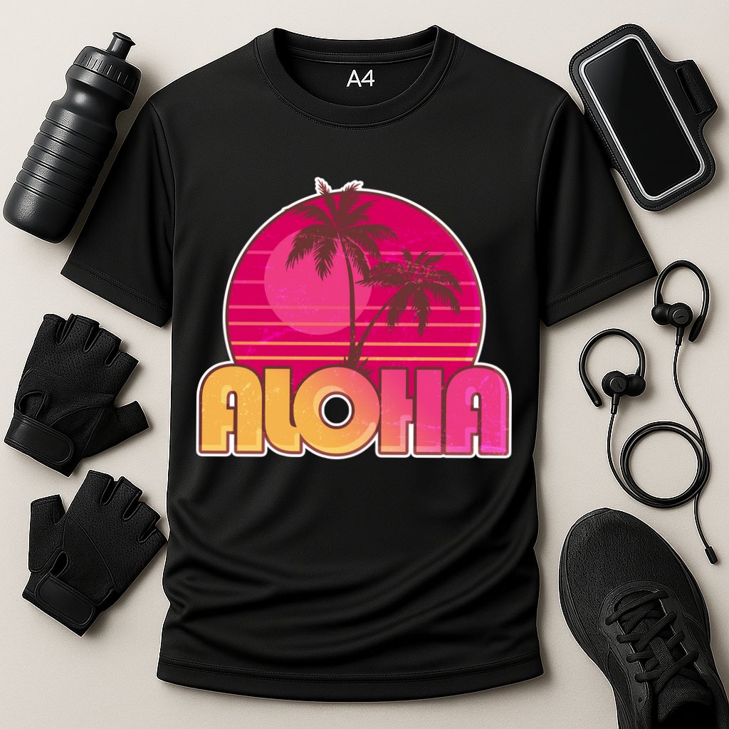 Retro Aloha Summer Fun Pink Logo Cooling Performance Crew T-Shirt