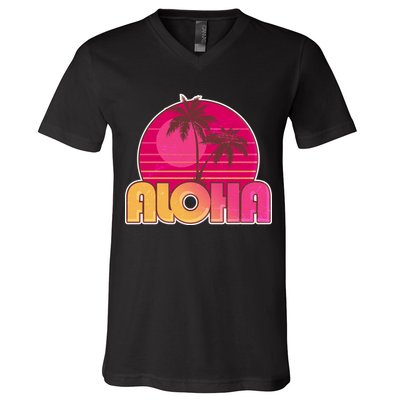 Retro Aloha Summer Fun Pink Logo V-Neck T-Shirt