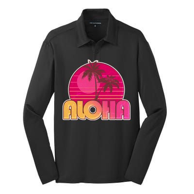 Retro Aloha Summer Fun Pink Logo Silk Touch Performance Long Sleeve Polo