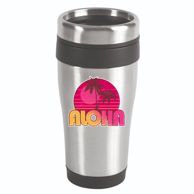 Retro Aloha Summer Fun Pink Logo 16oz Travel Tumbler