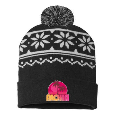 Retro Aloha Summer Fun Pink Logo USA-Made Snowflake Beanie