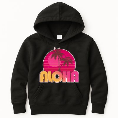 Retro Aloha Summer Fun Pink Logo Kids Hoodie