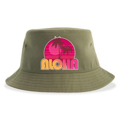 Retro Aloha Summer Fun Pink Logo Sustainable Bucket Hat