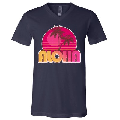 Retro Aloha Summer Fun Pink Logo V-Neck T-Shirt