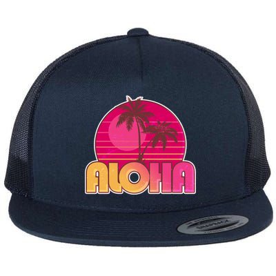 Retro Aloha Summer Fun Pink Logo Flat Bill Trucker Hat