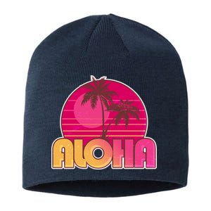 Retro Aloha Summer Fun Pink Logo Sustainable Beanie