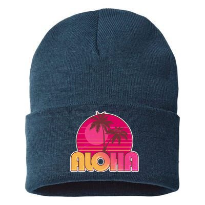 Retro Aloha Summer Fun Pink Logo Sustainable Knit Beanie