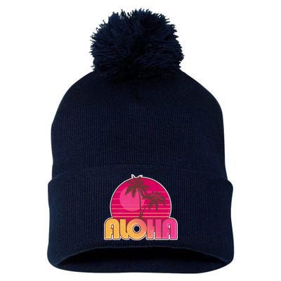 Retro Aloha Summer Fun Pink Logo Pom Pom 12in Knit Beanie