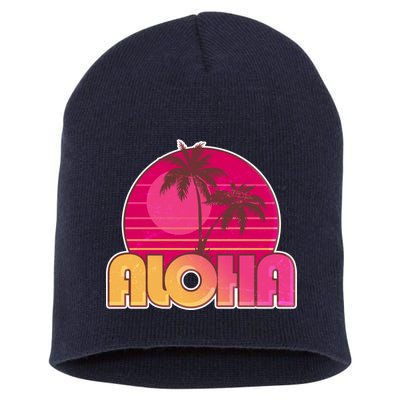 Retro Aloha Summer Fun Pink Logo Short Acrylic Beanie