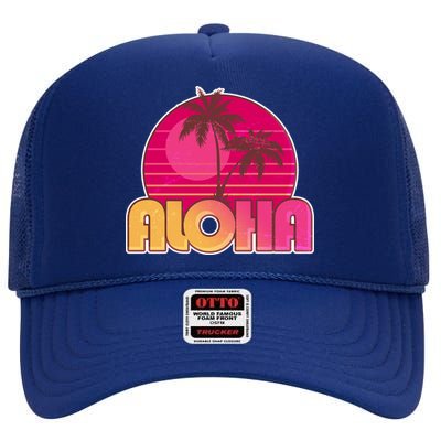 Retro Aloha Summer Fun Pink Logo High Crown Mesh Back Trucker Hat