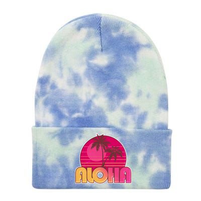 Retro Aloha Summer Fun Pink Logo Tie Dye 12in Knit Beanie