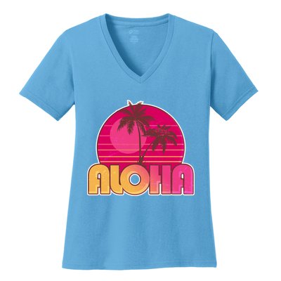 Retro Aloha Summer Fun Pink Logo Women's V-Neck T-Shirt