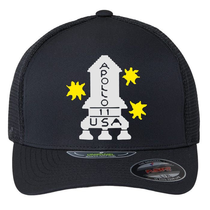 Retro Apollo 11 Spaceship Flexfit Unipanel Trucker Cap