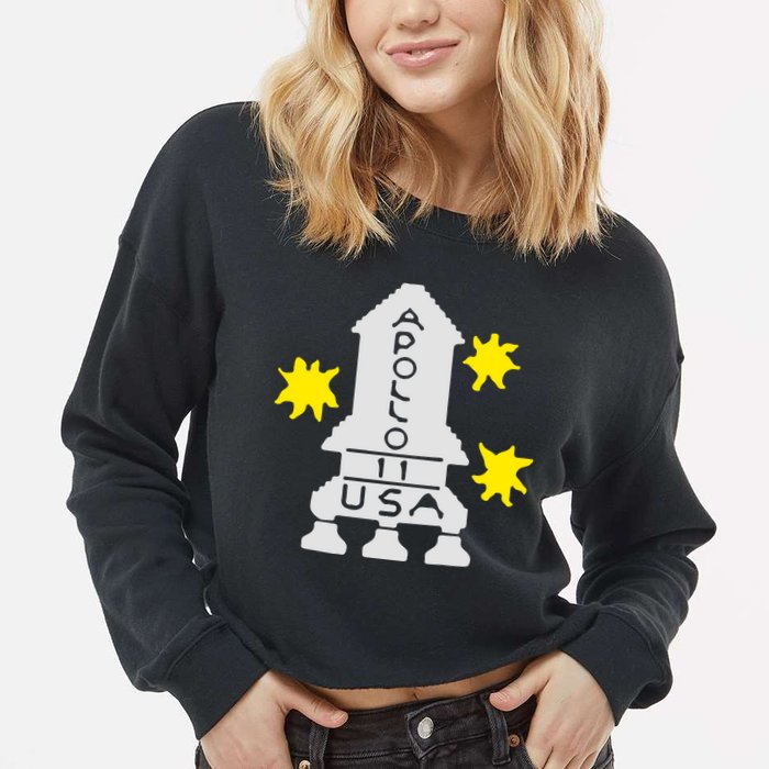 Retro Apollo 11 Spaceship Cropped Pullover Crew