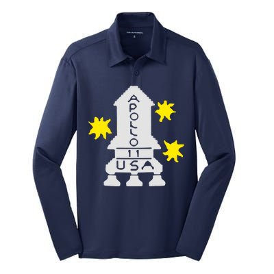 Retro Apollo 11 Spaceship Silk Touch Performance Long Sleeve Polo