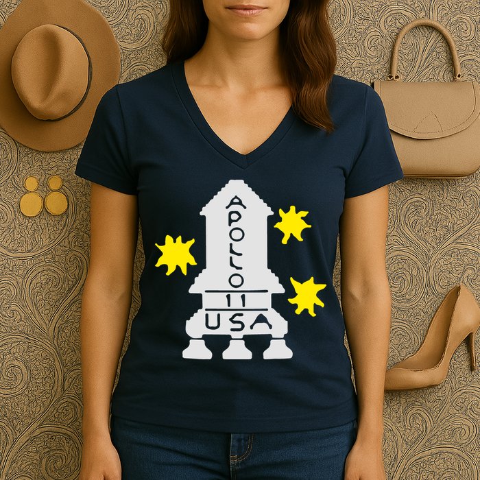 Retro Apollo 11 Spaceship Women's V-Neck T-Shirt