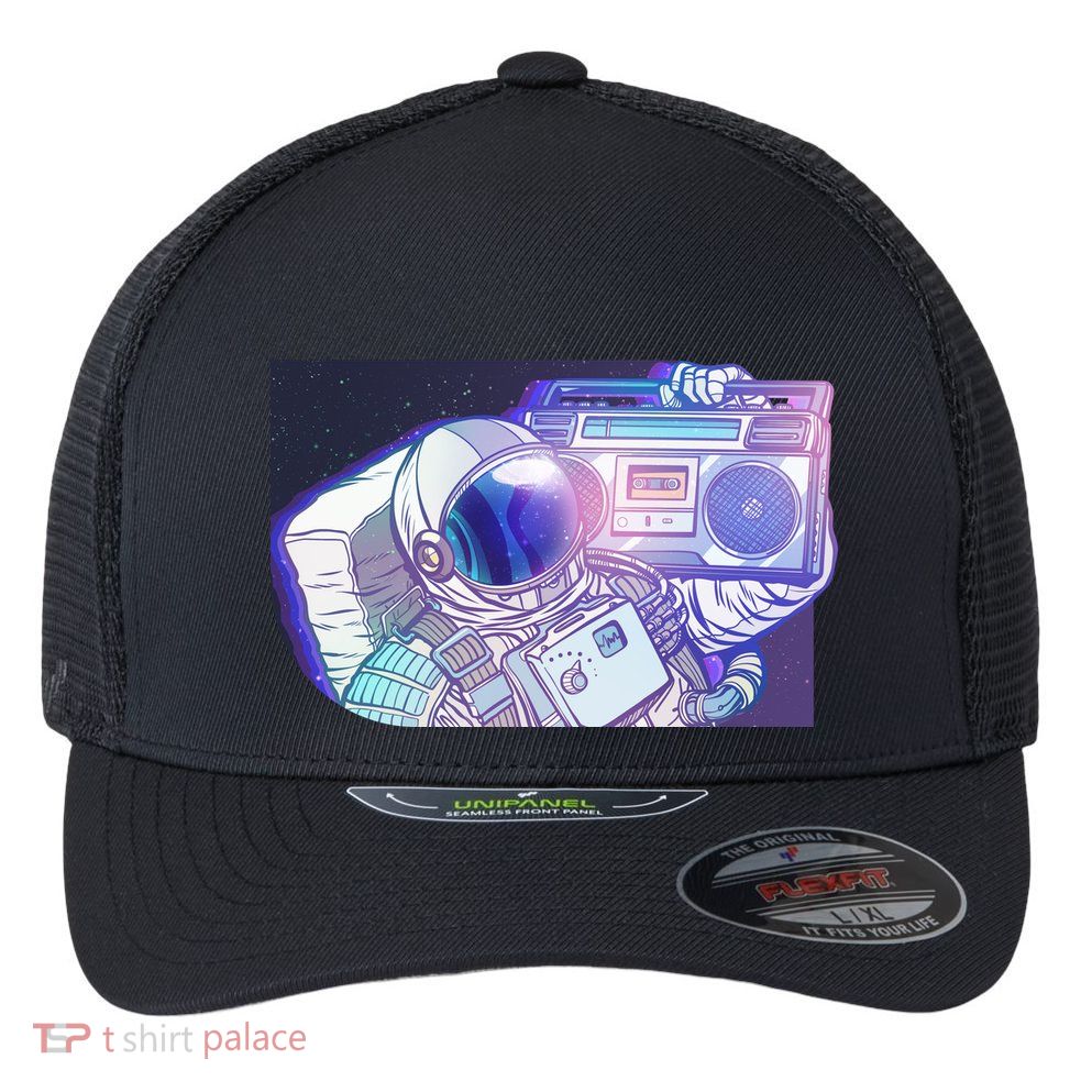 Retro Astronaut Galazy Boombox Flexfit Unipanel Trucker Cap