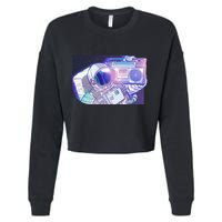 Retro Astronaut Galazy Boombox Cropped Pullover Crew