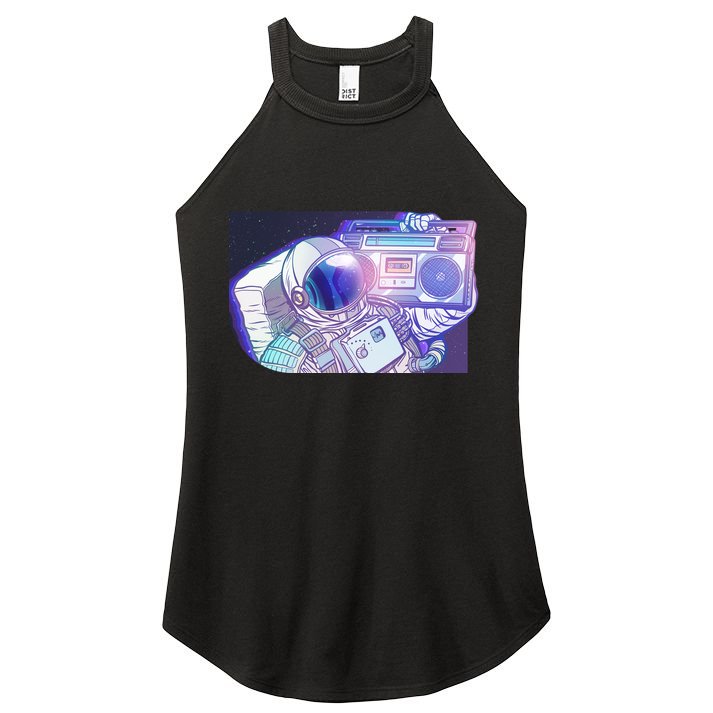 Retro Astronaut Galazy Boombox Women's Perfect Tri Rocker Tank