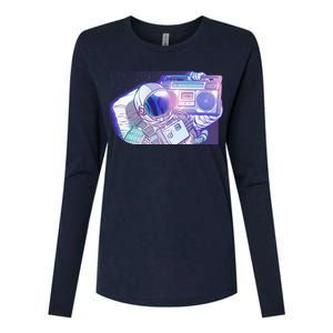 Retro Astronaut Galazy Boombox Womens Cotton Relaxed Long Sleeve T-Shirt