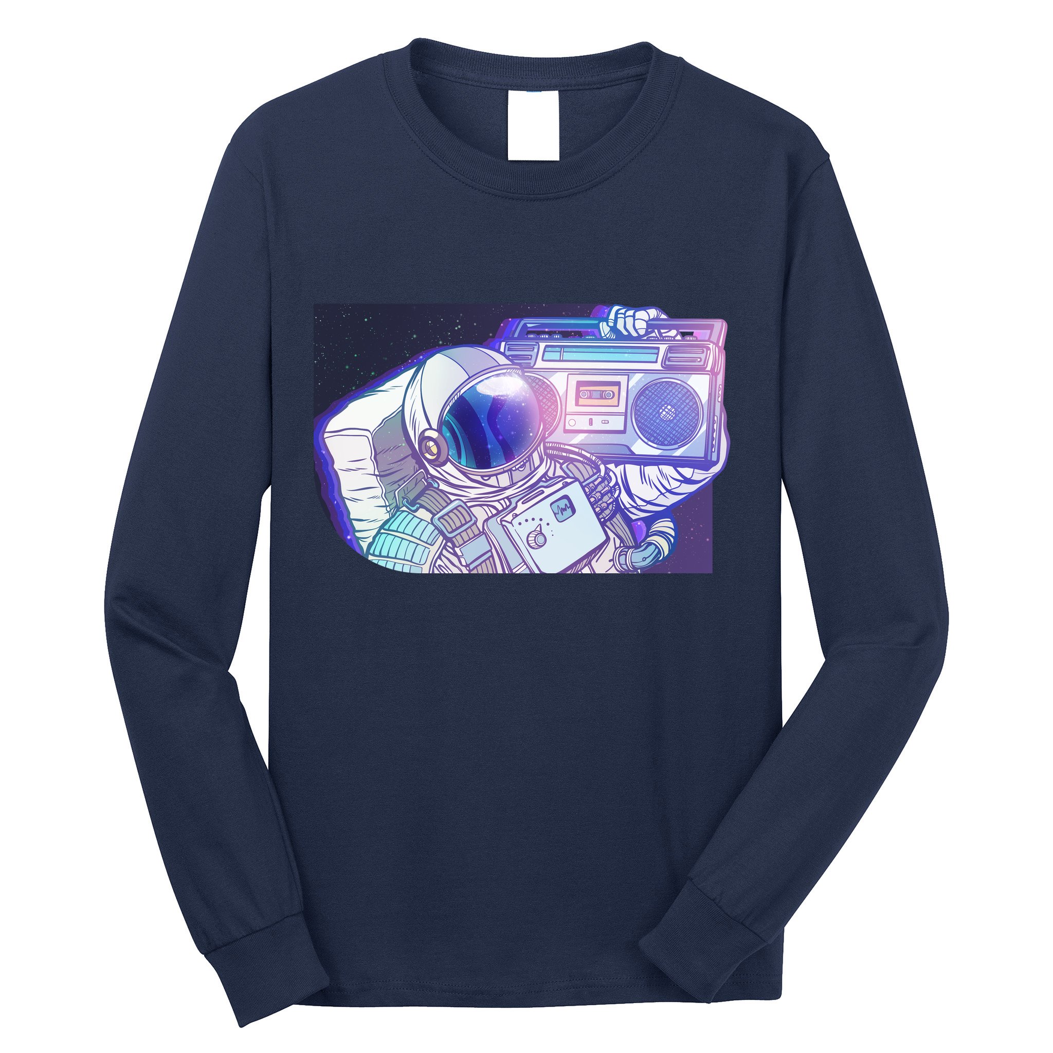 Retro Astronaut Galazy Boombox Long Sleeve Shirt