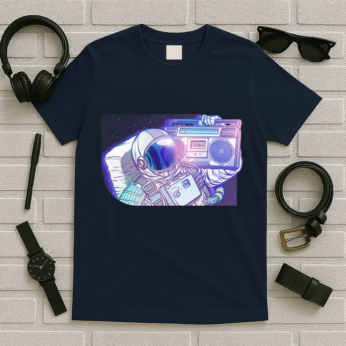 Retro Astronaut Galazy Boombox T-Shirt