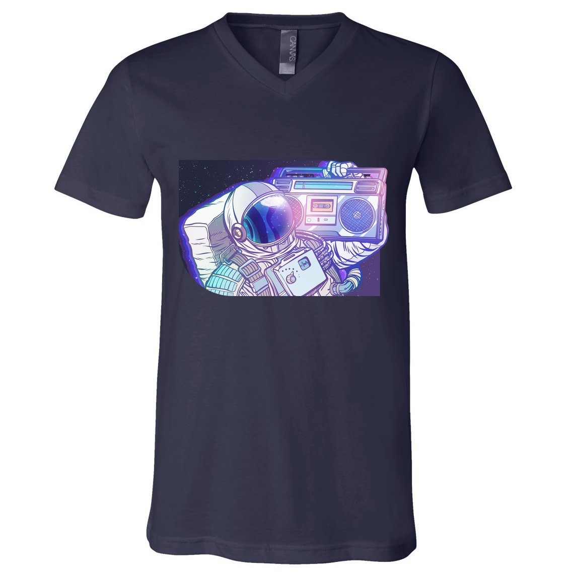 Retro Astronaut Galazy Boombox V-Neck T-Shirt