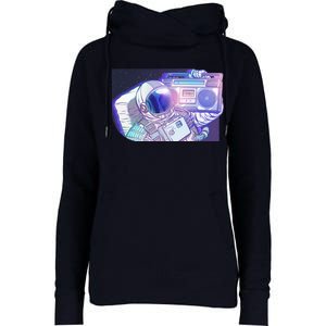 Retro Astronaut Galazy Boombox Womens Funnel Neck Pullover Hood