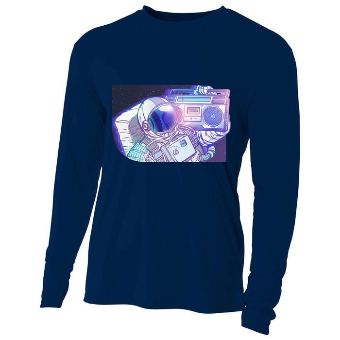 Retro Astronaut Galazy Boombox Cooling Performance Long Sleeve Crew