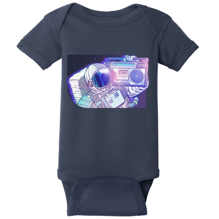 Retro Astronaut Galazy Boombox Baby Bodysuit