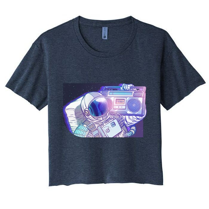 Retro Astronaut Galazy Boombox Crop Top