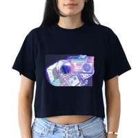 Retro Astronaut Galazy Boombox Crop Top